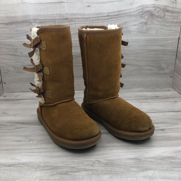 Koolaburra Boots Kids Girls 2 Brown Suede Pull On Lined Winter - Picture 4 of 11